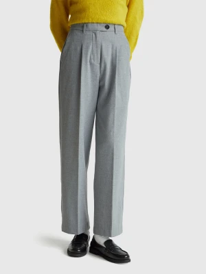 Benetton, Wide Flannel Trousers, Gray, Women United Colors of Benetton