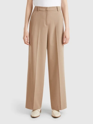 Benetton, Wide Flowy Trousers, size , Beige, Women United Colors of Benetton