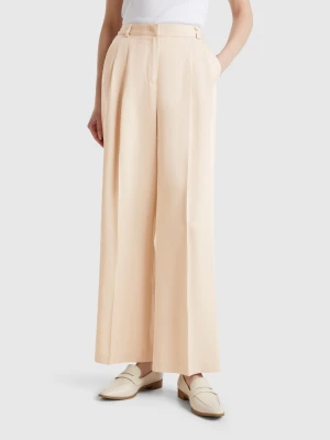 Benetton, Wide Flowy Trousers, size , Beige, Women United Colors of Benetton