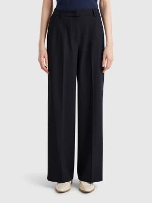 Benetton, Wide Flowy Trousers, size , Dark Blue, Women United Colors of Benetton