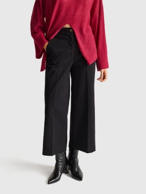Benetton, Wide High-waisted Trousers, Black, Women United Colors of Benetton