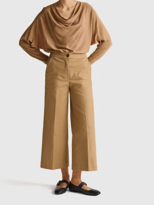 Benetton, Wide High-waisted Trousers, Camel, Women United Colors of Benetton