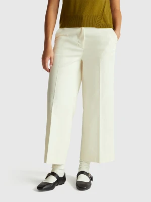 Benetton, Wide High-waisted Trousers, Creamy White, Women United Colors of Benetton