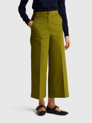 Benetton, Wide High-waisted Trousers, Military Green, Women United Colors of Benetton