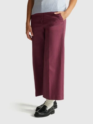 Benetton, Wide High-waisted Trousers, Plum, Women United Colors of Benetton