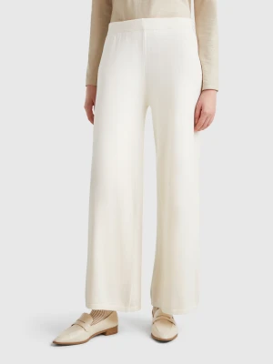 Benetton, Wide Knit Trousers, size XXS, Creamy White, Women United Colors of Benetton