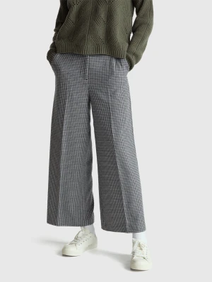 Benetton, Wide Leg Houndstooth Trousers, Black, Women United Colors of Benetton