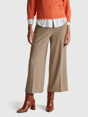 Benetton, Wide Leg Houndstooth Trousers, Camel, Women United Colors of Benetton