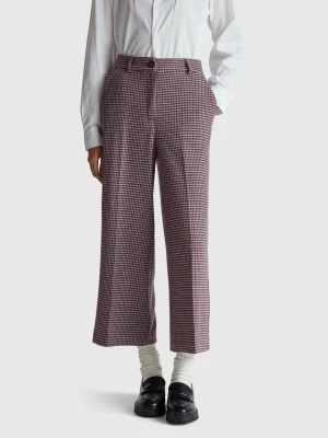 Benetton, Wide Leg Houndstooth Trousers, Pink, Women United Colors of Benetton