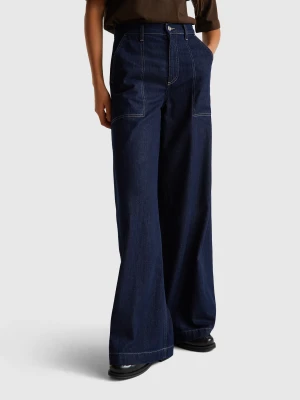 Benetton, Wide-leg Jeans With Pockets, Size: 34, Blue, Women United Colors of Benetton