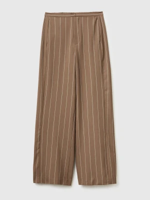 Benetton, Wide-leg Pinstriped Trousers, Brown, Women United Colors of Benetton