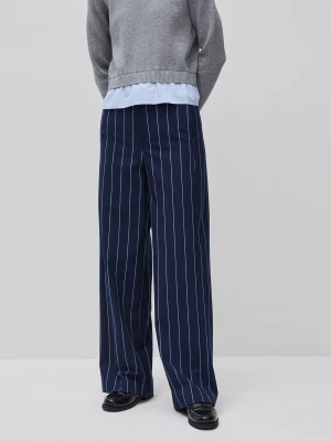 Benetton, Wide-leg Pinstriped Trousers, Dark Blue, Women United Colors of Benetton