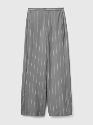 Benetton, Wide-leg Pinstriped Trousers, Dark Gray, Women United Colors of Benetton