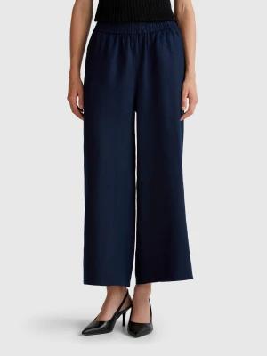 Benetton, Wide Leg Trousers In Pure Linen, size XXS, Dark Blue, Women United Colors of Benetton