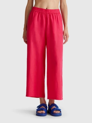 Benetton, Wide Leg Trousers In Pure Linen, size XXS, Fuchsia, Women United Colors of Benetton