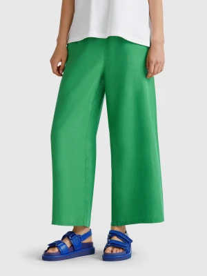Benetton, Wide Leg Trousers In Pure Linen, size XXS, Green, Women United Colors of Benetton