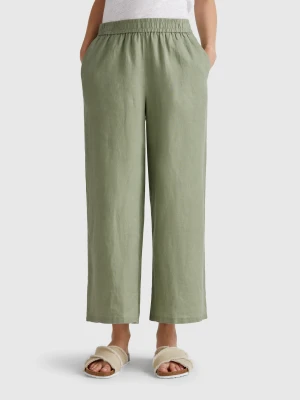 Benetton, Wide Leg Trousers In Pure Linen, size XXS, , Women United Colors of Benetton