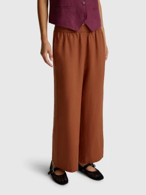 Benetton, Wide Leg Trousers In Pure Linen, Size: XXS, Women United Colors of Benetton