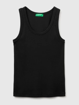 Benetton, Wide-neck Ribbed Tank Top, Size: XXS, Black, Women United Colors of Benetton