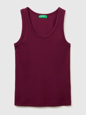 Benetton, Wide-neck Ribbed Tank Top, Size: XXS, Burgundy, Women United Colors of Benetton