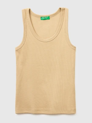 Benetton, Wide-neck Ribbed Tank Top, Size: XXS, Camel, Women United Colors of Benetton