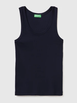 Benetton, Wide-neck Ribbed Tank Top, Size: XXS, Dark Blue, Women United Colors of Benetton