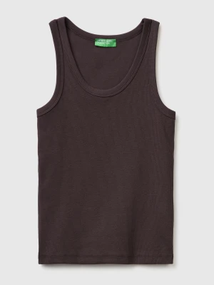 Benetton, Wide-neck Ribbed Tank Top, Size: XXS, Dark Brown, Women United Colors of Benetton
