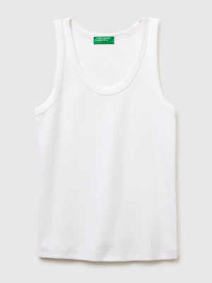 Benetton, Wide-neck Ribbed Tank Top, Size: XXS, White, Women United Colors of Benetton