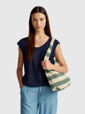 Benetton, Wide Neck T-shirt In Pure Linen, size XL, Dark Blue, Women United Colors of Benetton