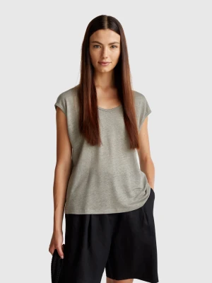 Benetton, Wide Neck T-shirt In Pure Linen, size XS, Gray, Women United Colors of Benetton
