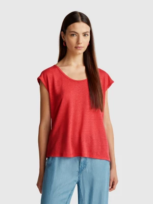 Benetton, Wide Neck T-shirt In Pure Linen, size XL, Brick Red, Women United Colors of Benetton