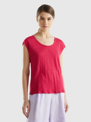 Benetton, Wide Neck T-shirt In Pure Linen, size XXS, Cyclamen, Women United Colors of Benetton