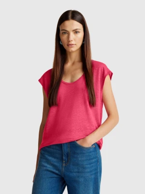 Benetton, Wide Neck T-shirt In Pure Linen, size L, Strawberry, Women United Colors of Benetton