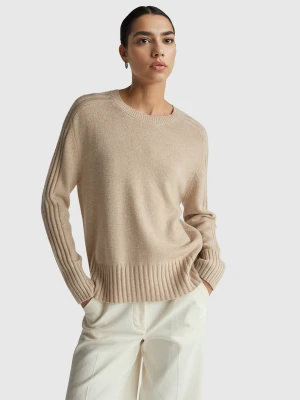 Benetton, Wide Sweater In Pure Cashmere, Size: XS, Beige, Women United Colors of Benetton