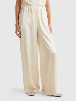 Benetton, Wide Trousers In 100% Viscose, size L, Creamy White, Women United Colors of Benetton