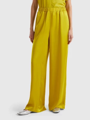 Benetton, Wide Trousers In 100% Viscose, size L, Mustard, Women United Colors of Benetton