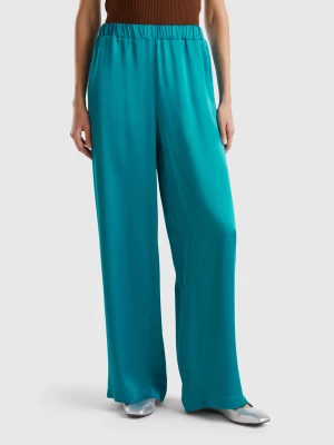 Benetton, Wide Trousers In 100% Viscose, size XS, Teal, Women United Colors of Benetton