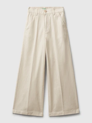 Benetton, Wide Trousers In Pure Cotton, size XL, Beige, Kids United Colors of Benetton