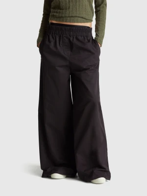 Benetton, Wide Trousers In Pure Cotton, Size: XXS, Black, Women United Colors of Benetton