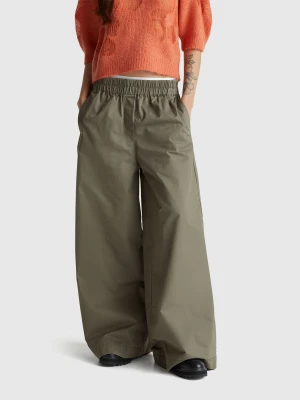 Benetton, Wide Trousers In Pure Cotton, Size: XXS, Military Green, Women United Colors of Benetton