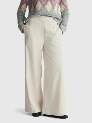 Benetton, Wide Trousers In Smooth Velvet, Size: XS, Creamy White, Women United Colors of Benetton
