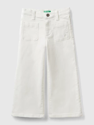 Benetton, Wide Trousers In Stretch Cotton, size 110, Creamy White, Kids United Colors of Benetton