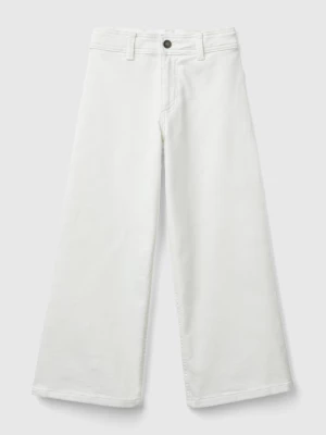 Benetton, Wide Trousers In Stretch Cotton, size 2XL, Creamy White, Kids United Colors of Benetton