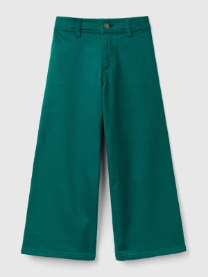 Benetton, Wide Trousers In Stretch Cotton, size 2XL, Dark Green, Kids United Colors of Benetton