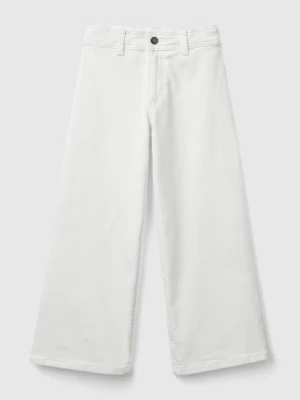 Benetton, Wide Trousers In Stretch Cotton, size L, Creamy White, Kids United Colors of Benetton