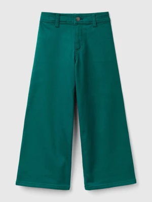 Benetton, Wide Trousers In Stretch Cotton, size L, Dark Green, Kids United Colors of Benetton