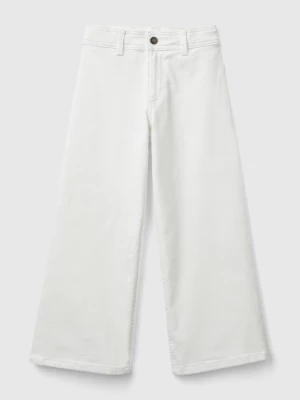 Benetton, Wide Trousers In Stretch Cotton, size S, Creamy White, Kids United Colors of Benetton