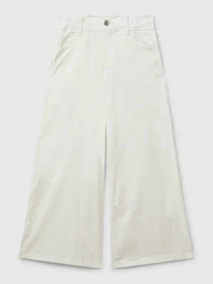 Benetton, Wide Trousers In Stretch Cotton, Size: XL, Creamy White, Kids United Colors of Benetton