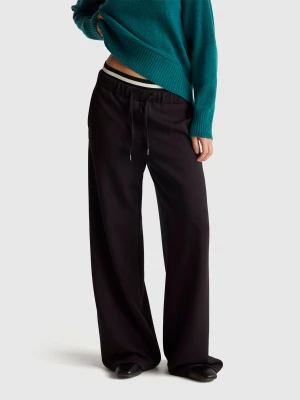 Benetton, Wide Trousers In Stretch Modal, Size: XXS, Black, Women United Colors of Benetton