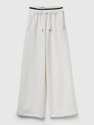 Benetton, Wide Trousers In Stretch Modal, Size: XXS, Creamy White, Women United Colors of Benetton